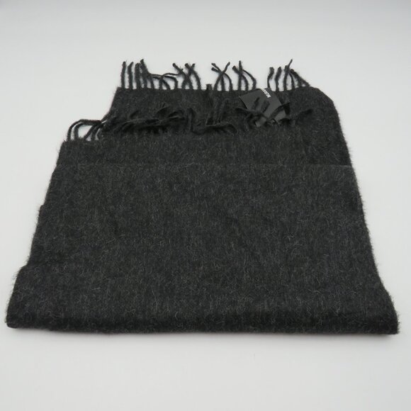 Murano Scarf Mens Womens Charcoal Gray 100% Alpaca Wool Fringed Peru Soft Warm - Picture 5 of 7